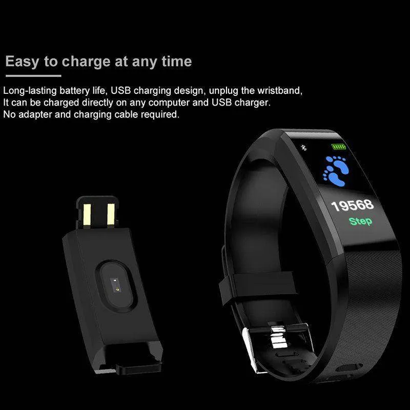 115 Plus Bluetooth Smart Watch Heart Rate Monitor Fitness Tracker Bracelet Waterproof