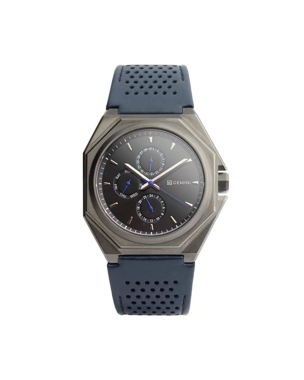 44mm dark grey steel watch with Italian leather strap