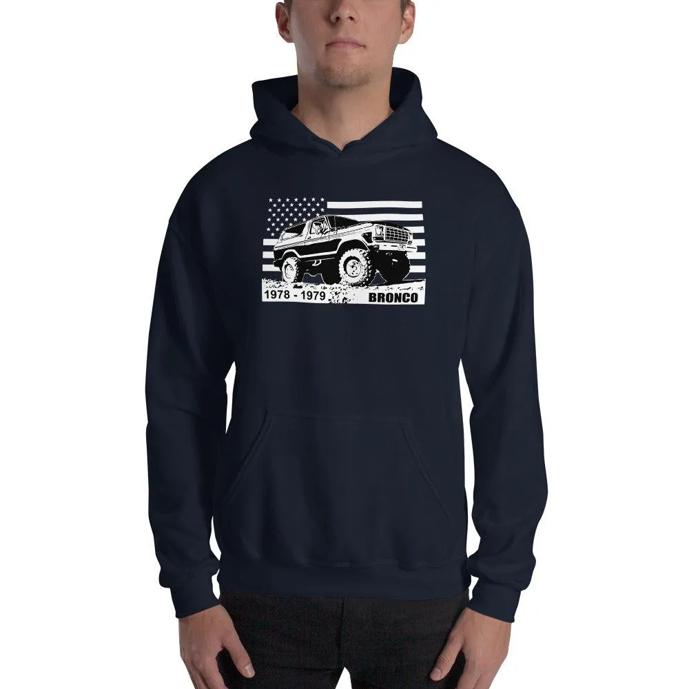 78-79 Bronco Dent Side Hooded Sweatshirt With American Flag