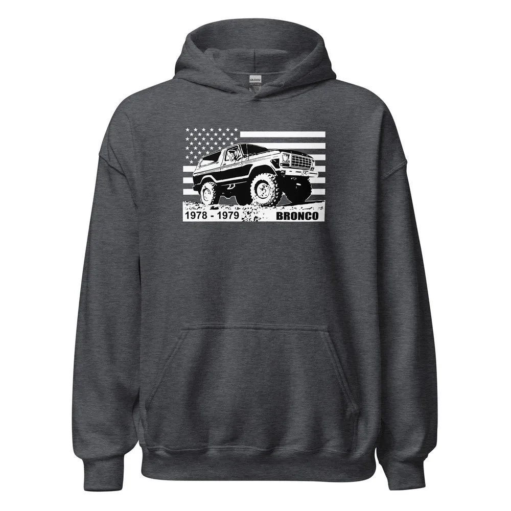 78-79 Bronco Dent Side Hooded Sweatshirt With American Flag