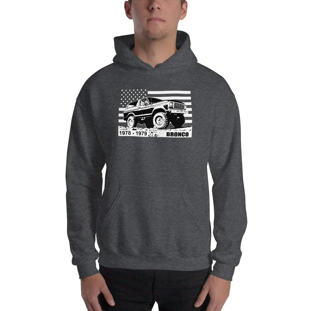 78-79 Bronco Dent Side Hooded Sweatshirt With American Flag