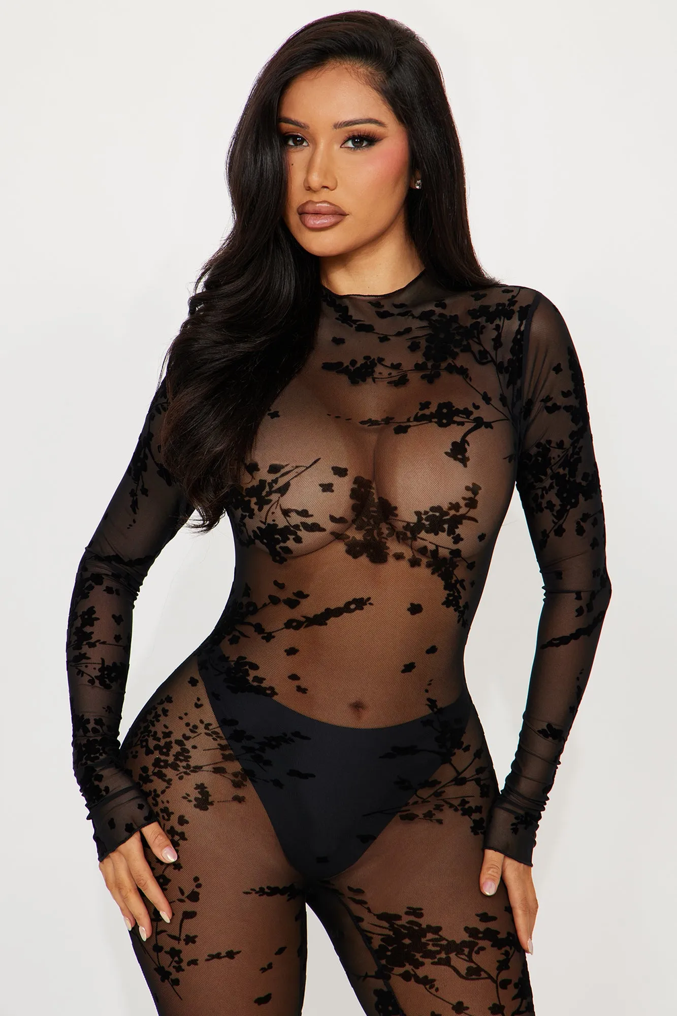 Always Yours Mesh Jumpsuit  - Black