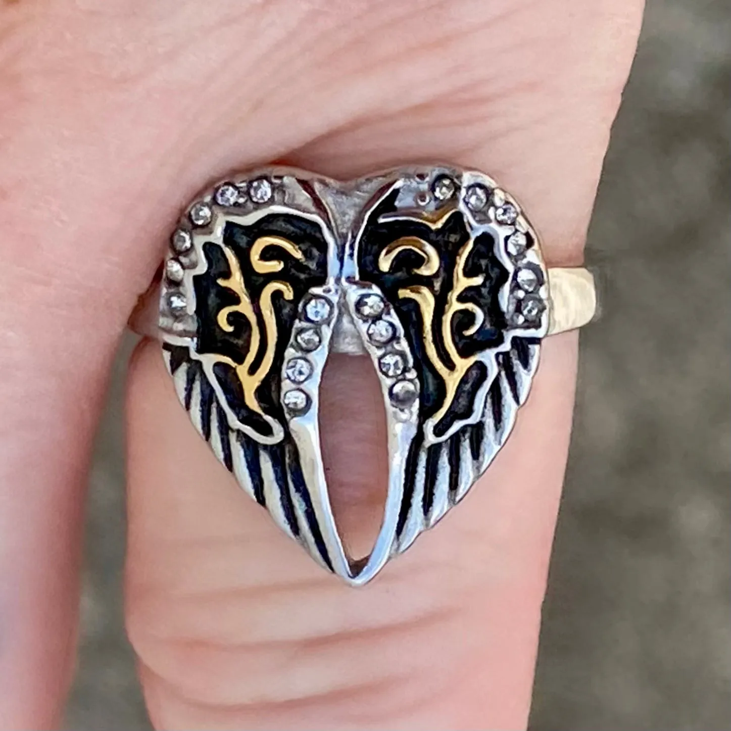 Angel Heart Wing Ring - Silver & Gold- R127