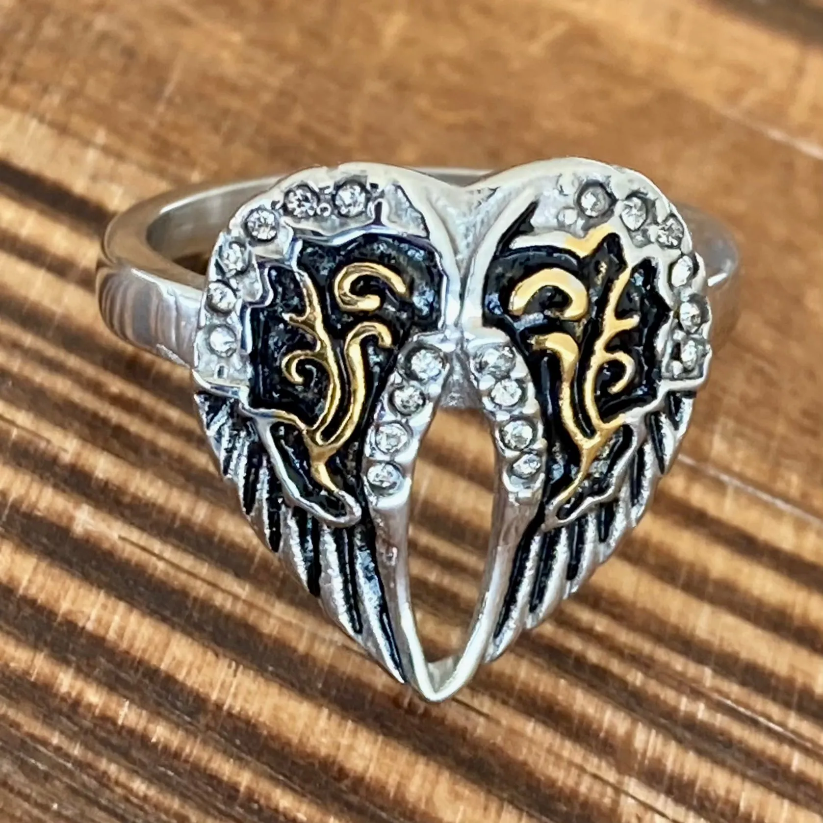 Angel Heart Wing Ring - Silver & Gold- R127