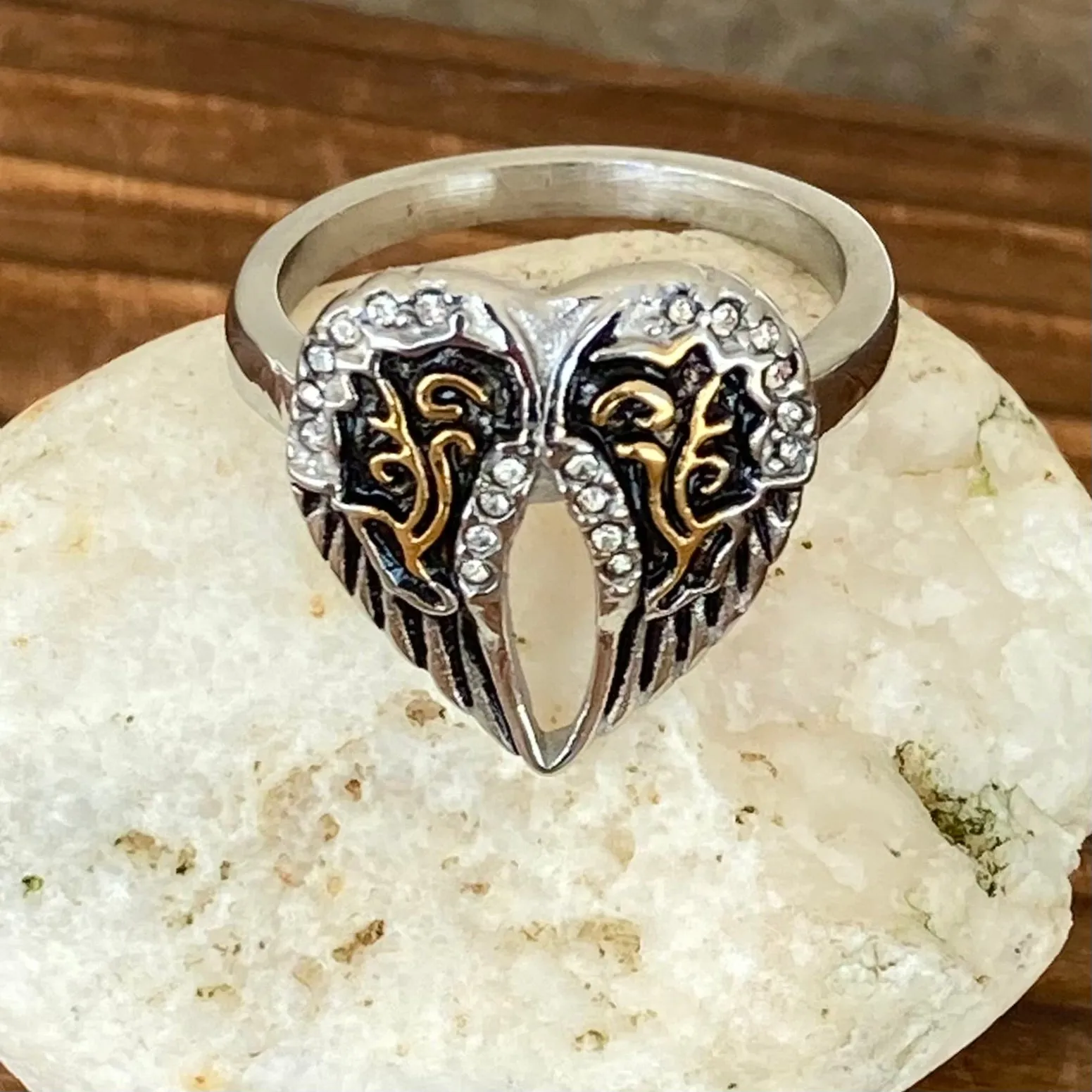 Angel Heart Wing Ring - Silver & Gold- R127