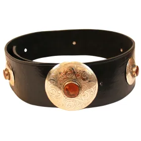 Black Leather Belt with Brown Metal Details