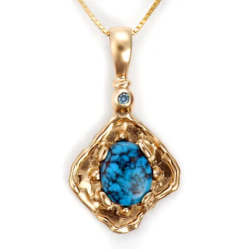 Blue Diamond with Turquoise 14kt Gold Pendant