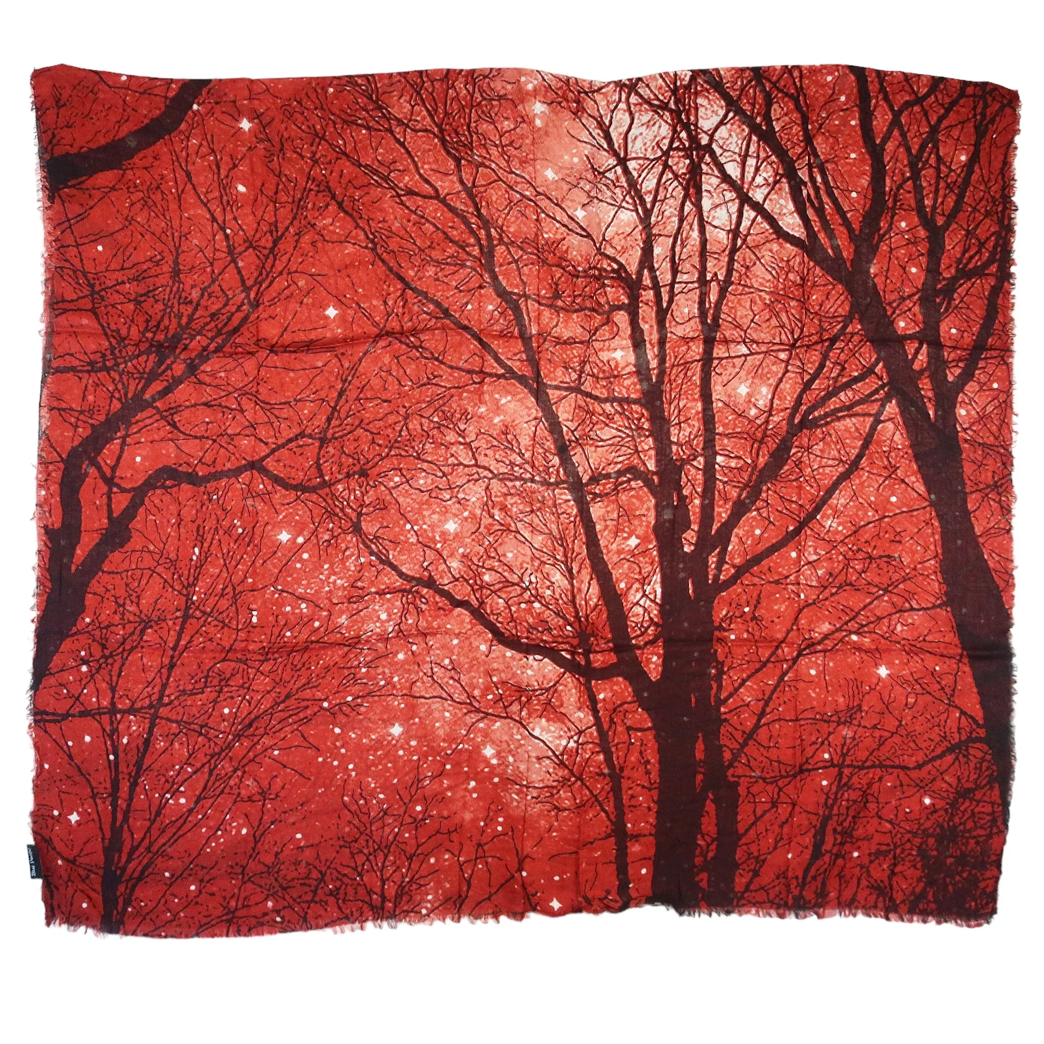 Blue Pacific Cashmere and Silk Sky and Tree Print Scarf in Marsala Red