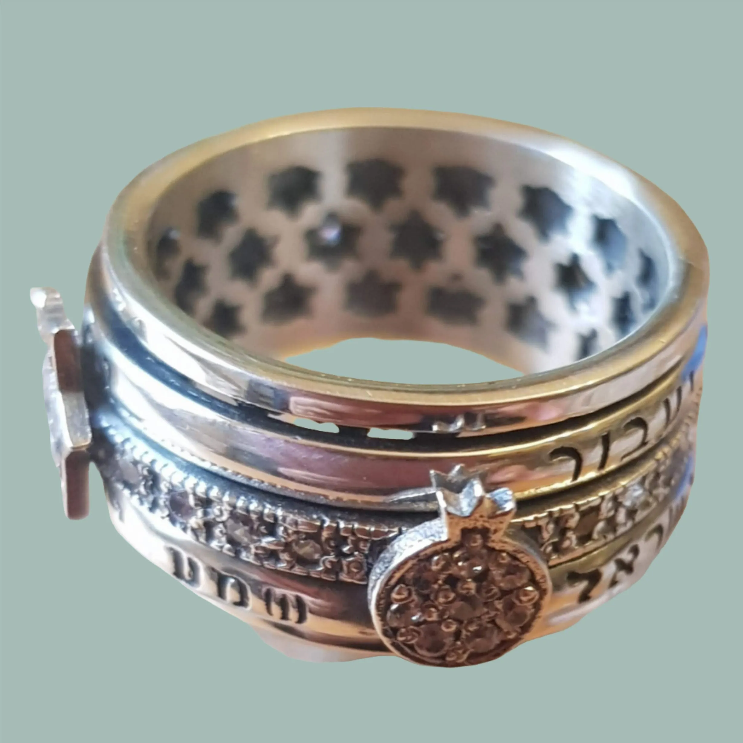 Bluenoemi Israeli Jewelry | Personalized Jewelry Spinner Ring Inspiration Ring with Charms Hebrew Engraved Sterling Silver Ring