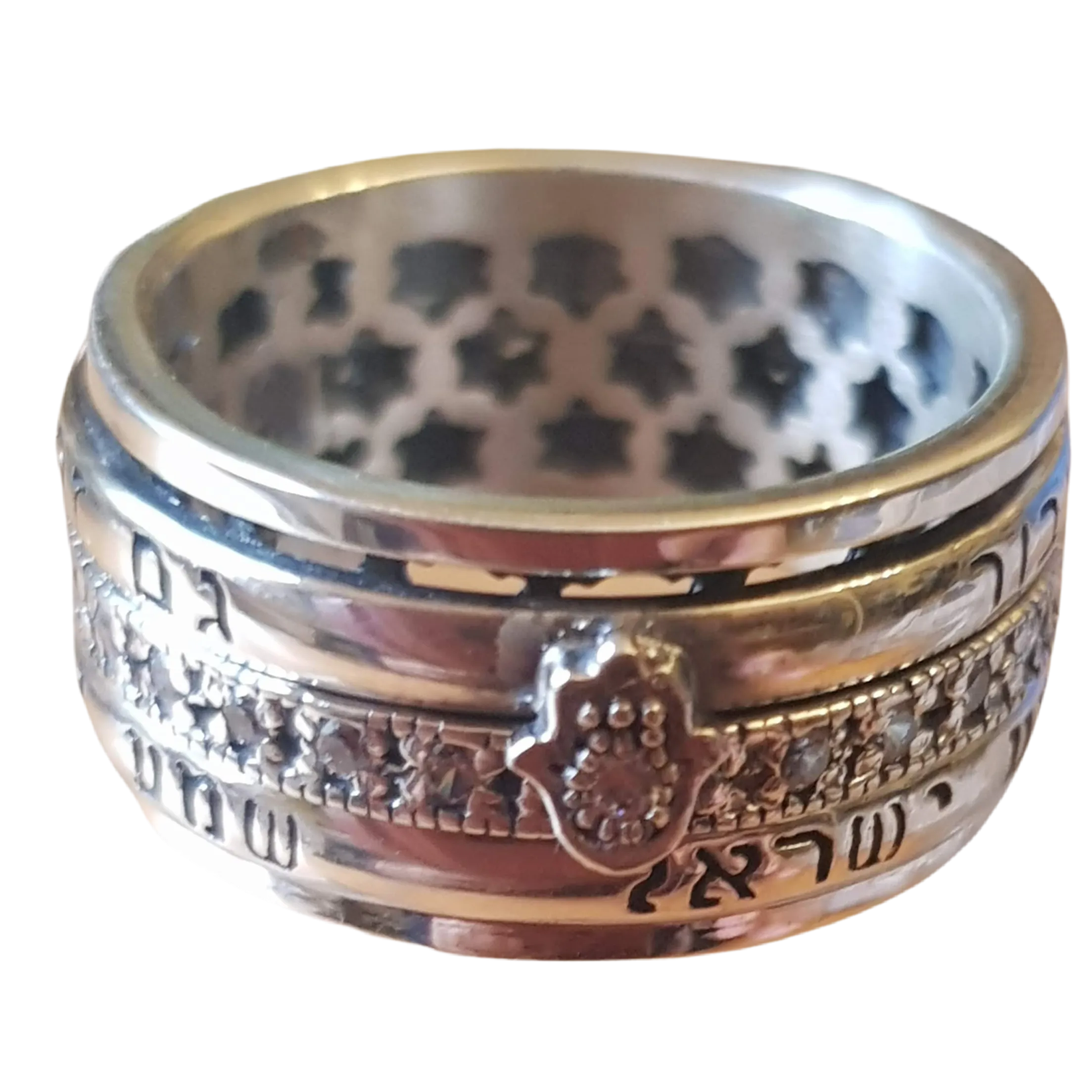 Bluenoemi Israeli Jewelry | Personalized Jewelry Spinner Ring Inspiration Ring with Charms Hebrew Engraved Sterling Silver Ring