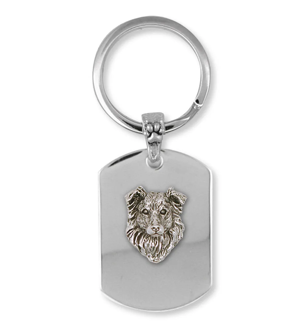 Border Collie Key Ring Jewelry Sterling Silver Handmade Dog Key Ring BE1-XKE