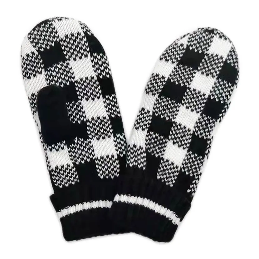 Buffalo Check Patterned Mitten Gloves