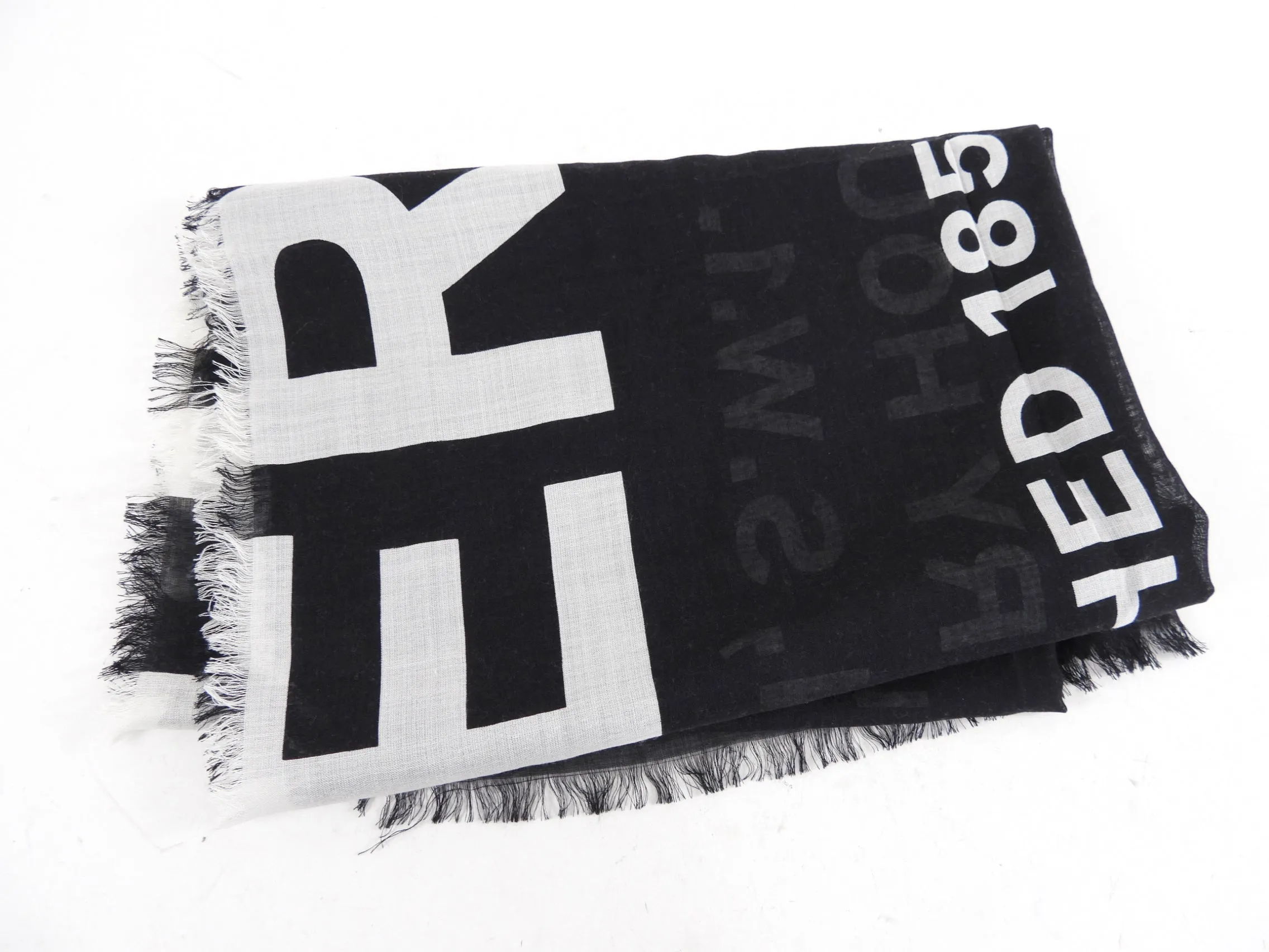 Burberry Black and White Logo Long Scarf