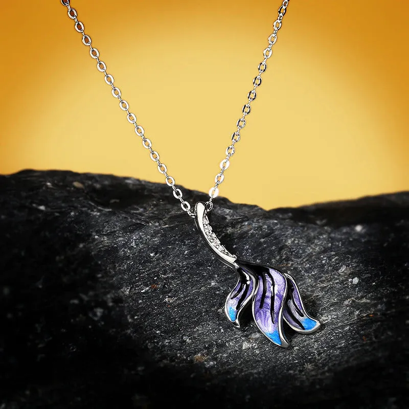 Butterfly Necklace Feather Shape Handmade Enamel Pendant (Artificial Silver Plated)