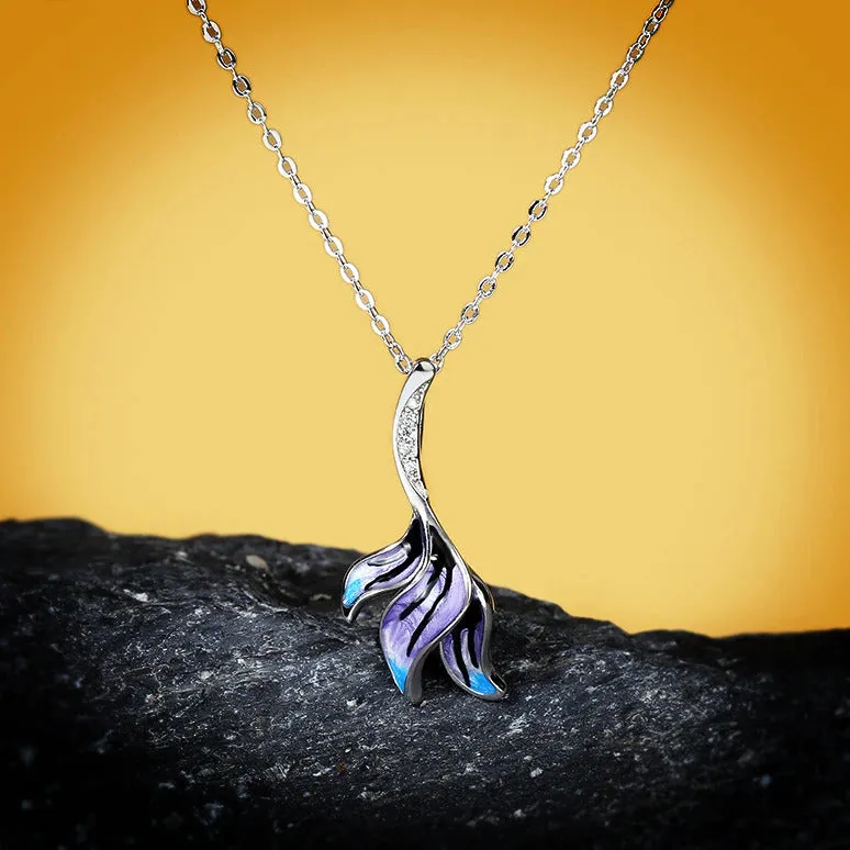 Butterfly Necklace Feather Shape Handmade Enamel Pendant (Artificial Silver Plated)