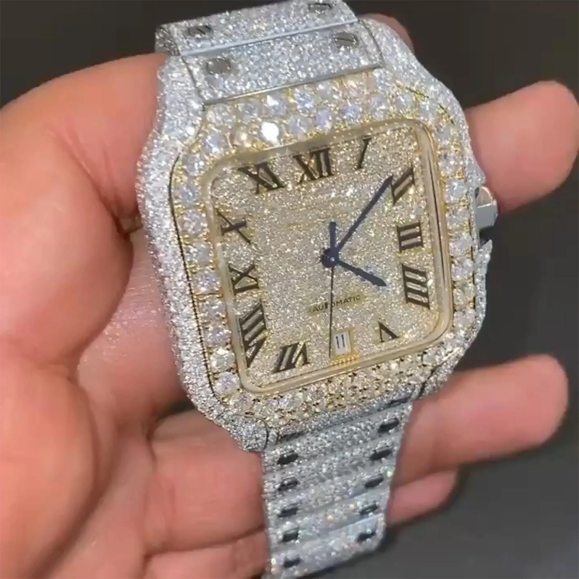 Cartier Santos Moissanite Diamond Watch | vvs moissanite watch