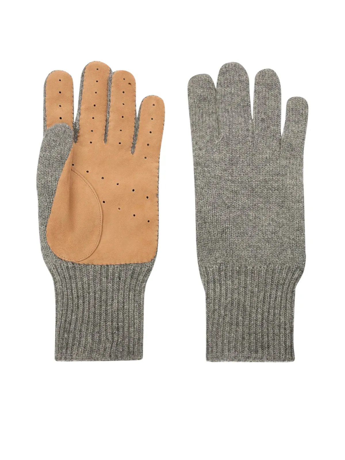 Cashmere knitted gloves with suede palm