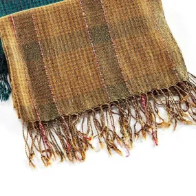 Charlie Paige Woven Fringe Scarf - Gold/Green