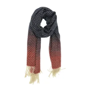 Chevron Stripe Fringe Scarf - Navy/Ruby