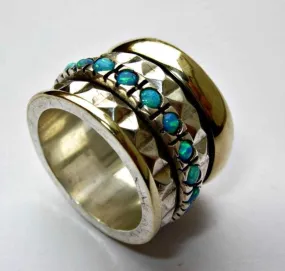 Designer Jewelry Spinner Ring Handcrafted Sterling Silver Gold & CZ Zircons / garnets / opals.