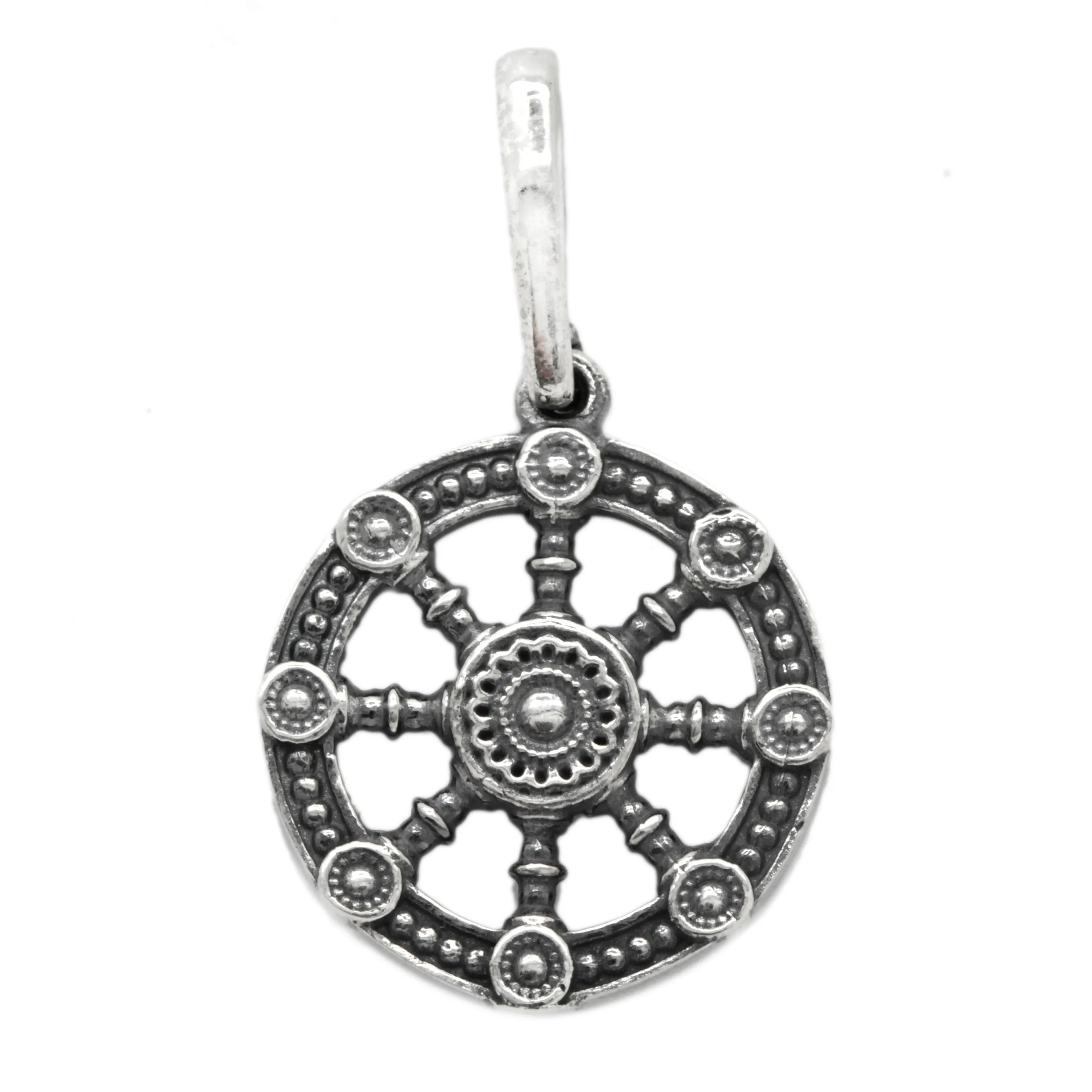 Dharmachakra, Wheel of Dharma, Bracelet Red Rope Braid,  Pendant Sterling Silver 925