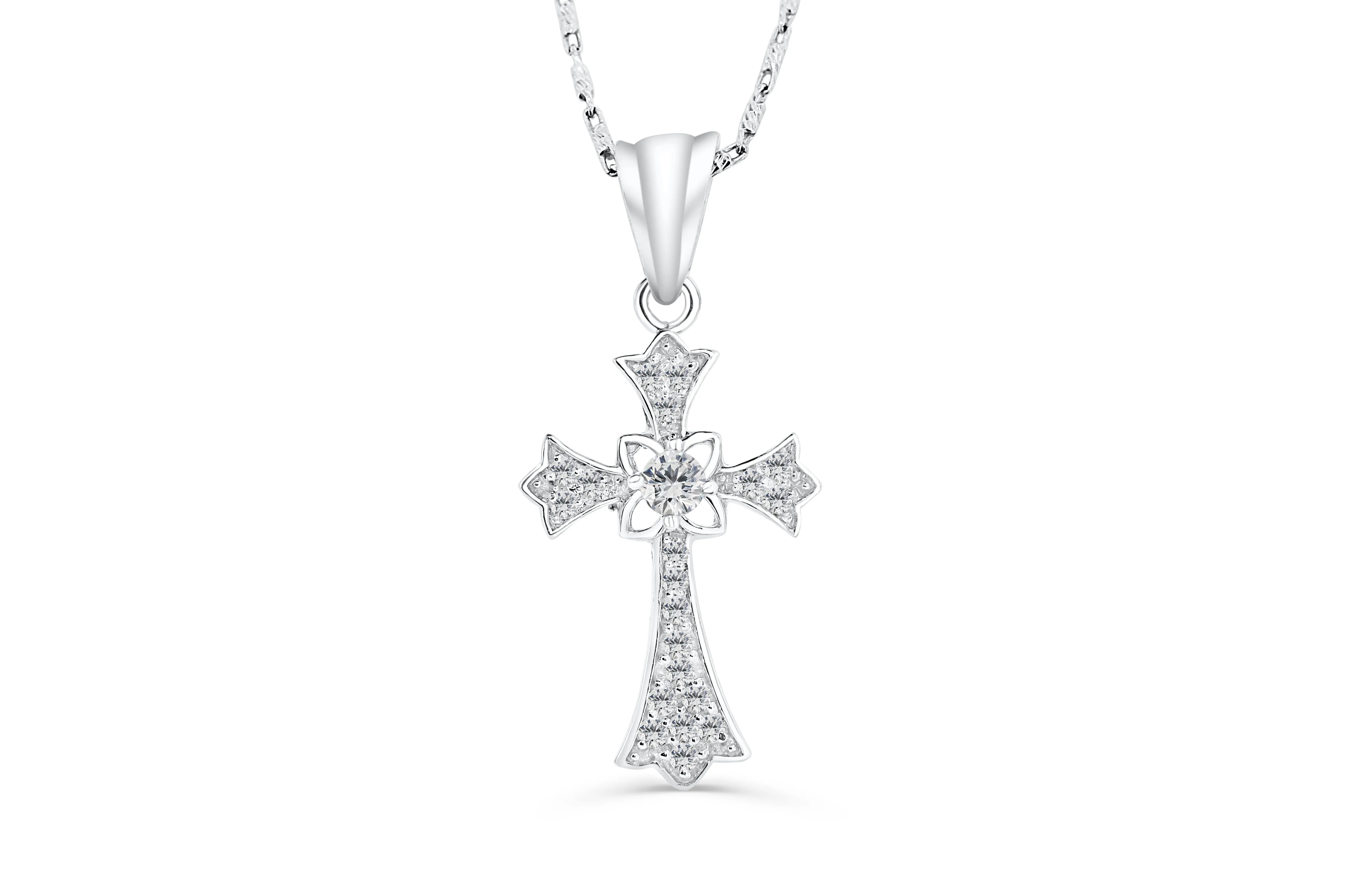 Diamond Cross Pendant 0.45 CT TW 14K White Gold DPEN012