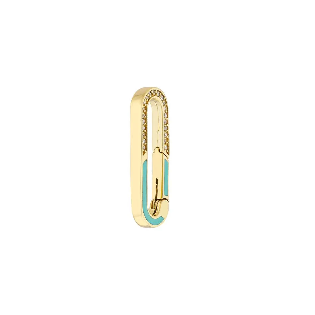 Diamond   Enamel Push Lock Pendant - Teal & Yellow Gold