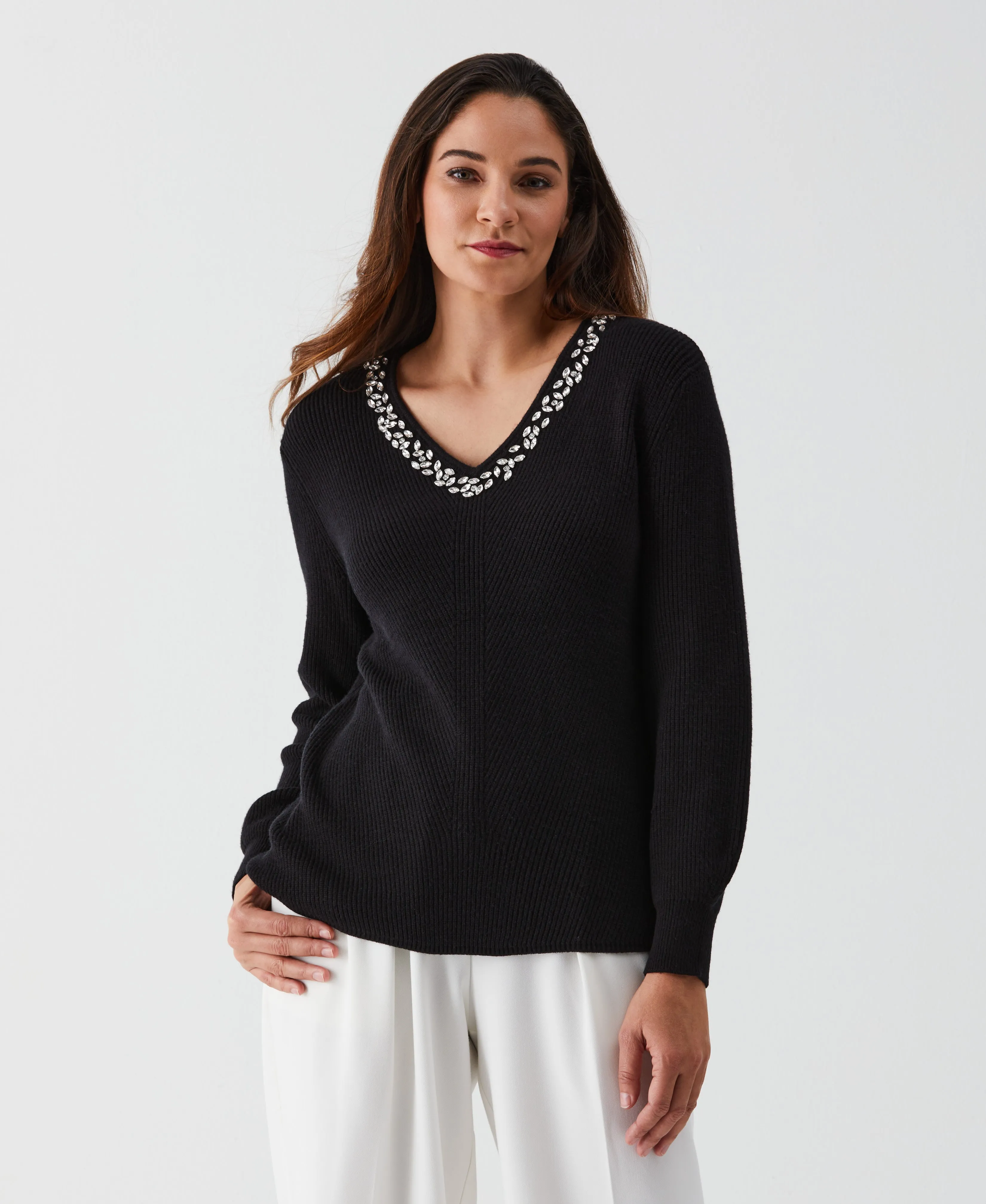 Embellished V-Neck Sweater