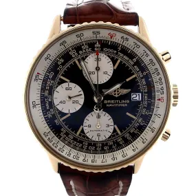 Estate Breitling Navitimer Black Dial Chronograph in 18k with Brown Crocodile Strap