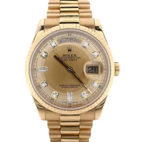 Estate Rolex Day-Date Gold Dial and Diamond Markers with Fluted Bezel 118238