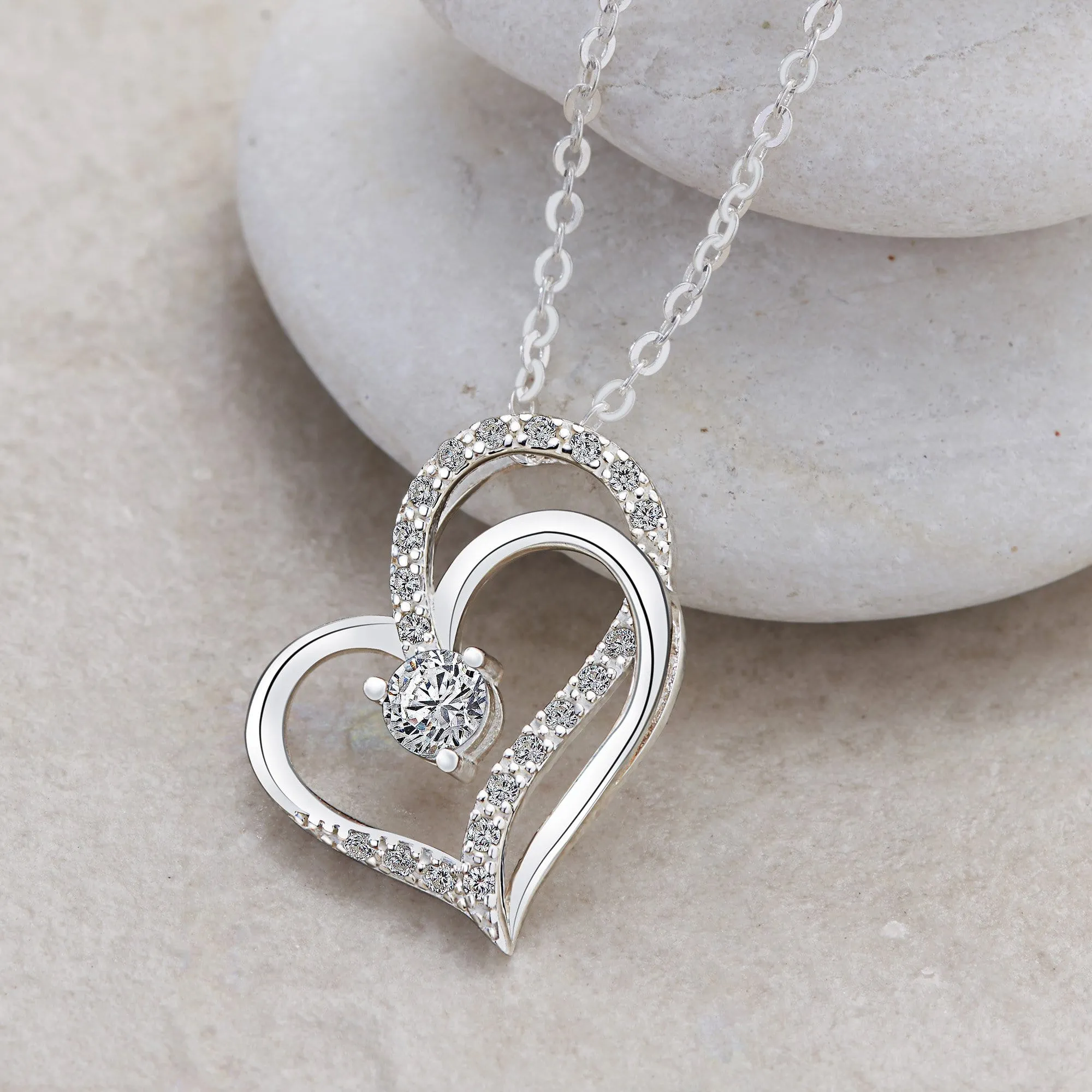 Eternity Silver Double Heart Pendant