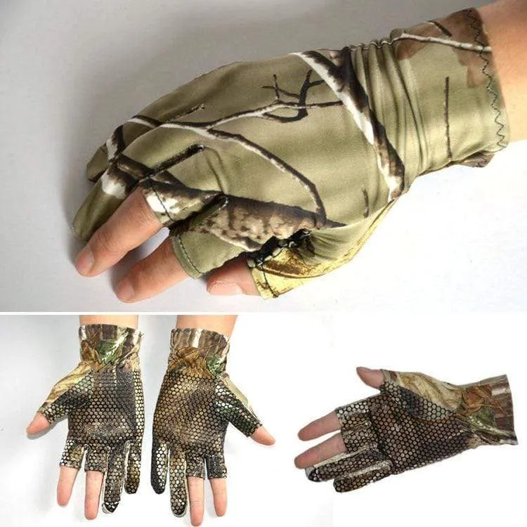 Fishing Gloves Camouflage Anti-Slip Elastic Thin Mitten 3 Fingers Cut Camping Cycling Hunting Half-Finger Gloves