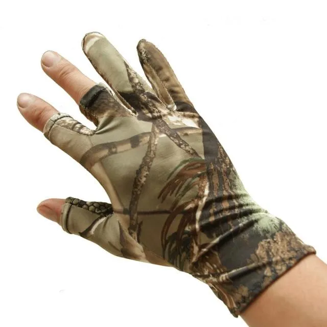 Fishing Gloves Camouflage Anti-Slip Elastic Thin Mitten 3 Fingers Cut Camping Cycling Hunting Half-Finger Gloves