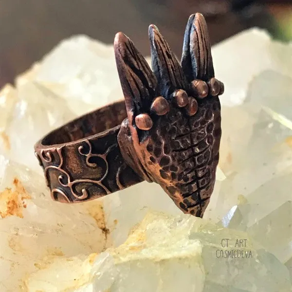 Flaming Heart Copper Boho Ring, Size 8.5 Ring