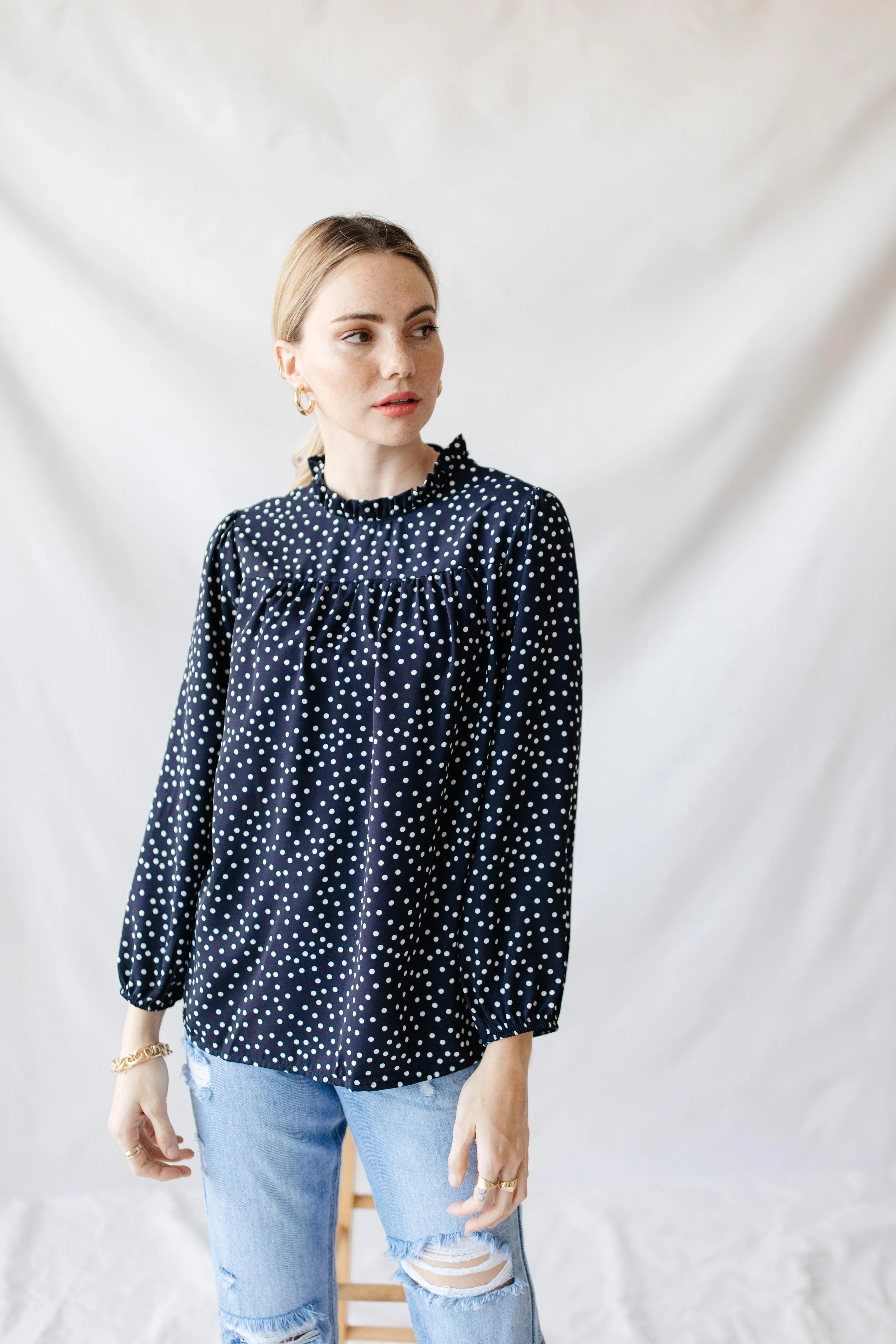 Frill Mock Neck Dotted Top