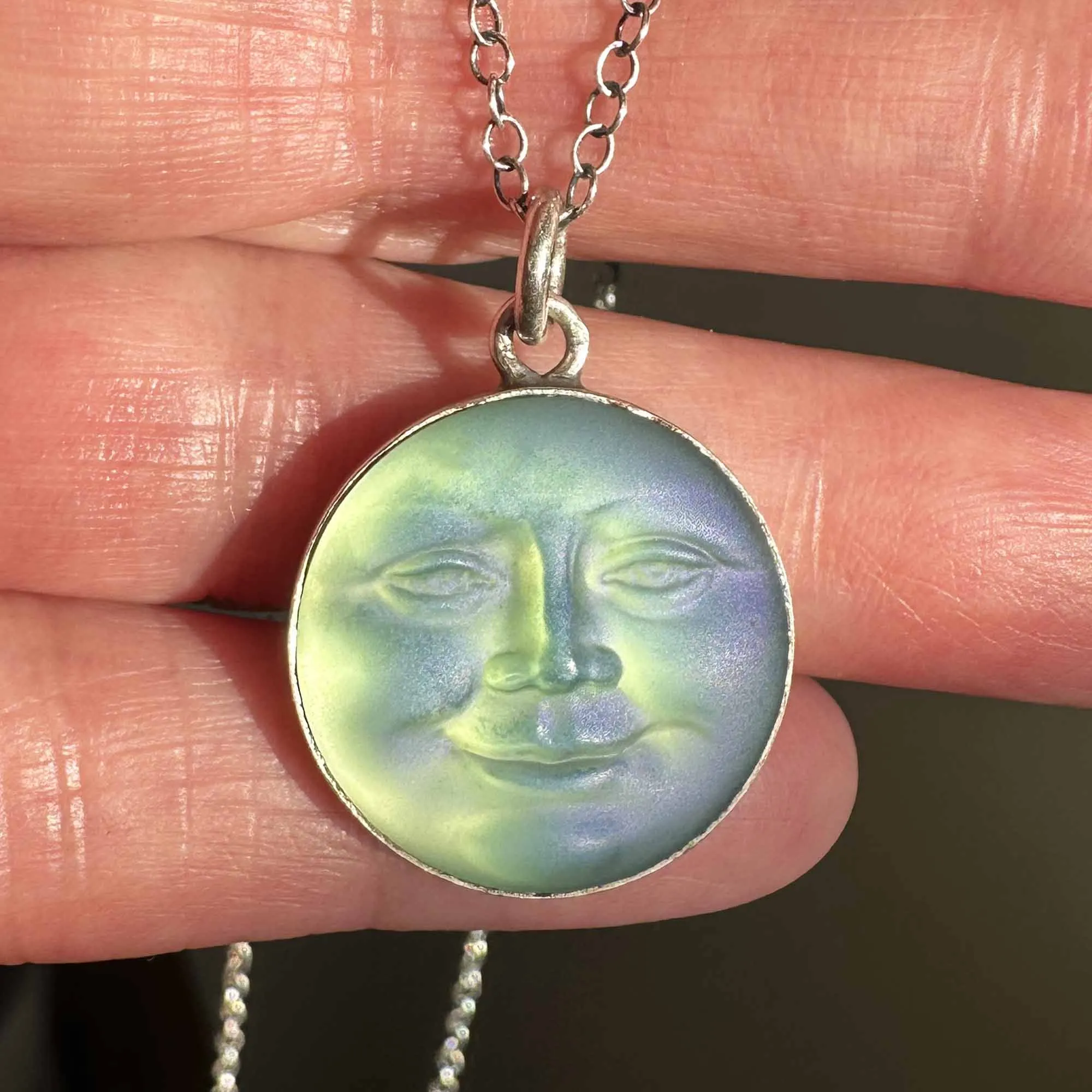 Iridescent Quartz Man In The Moon Pendant Necklace