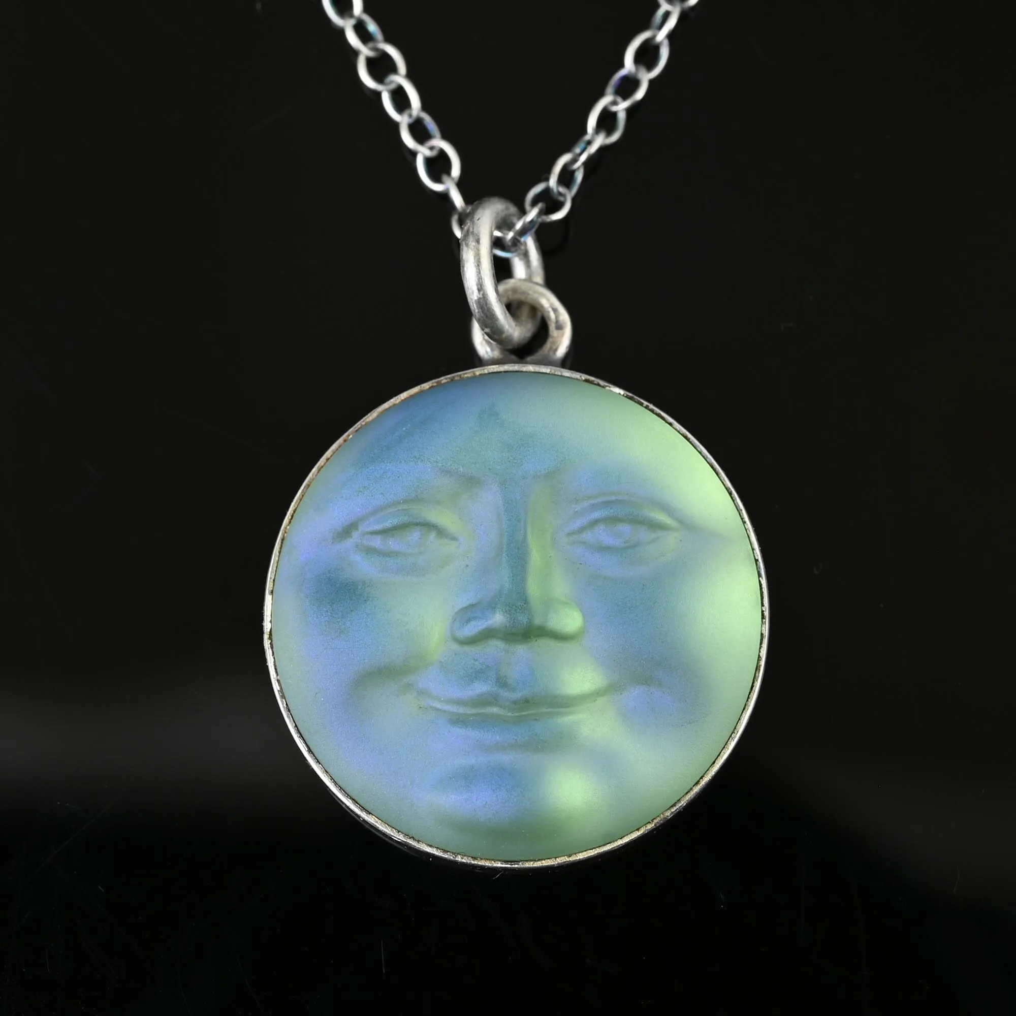 Iridescent Quartz Man In The Moon Pendant Necklace