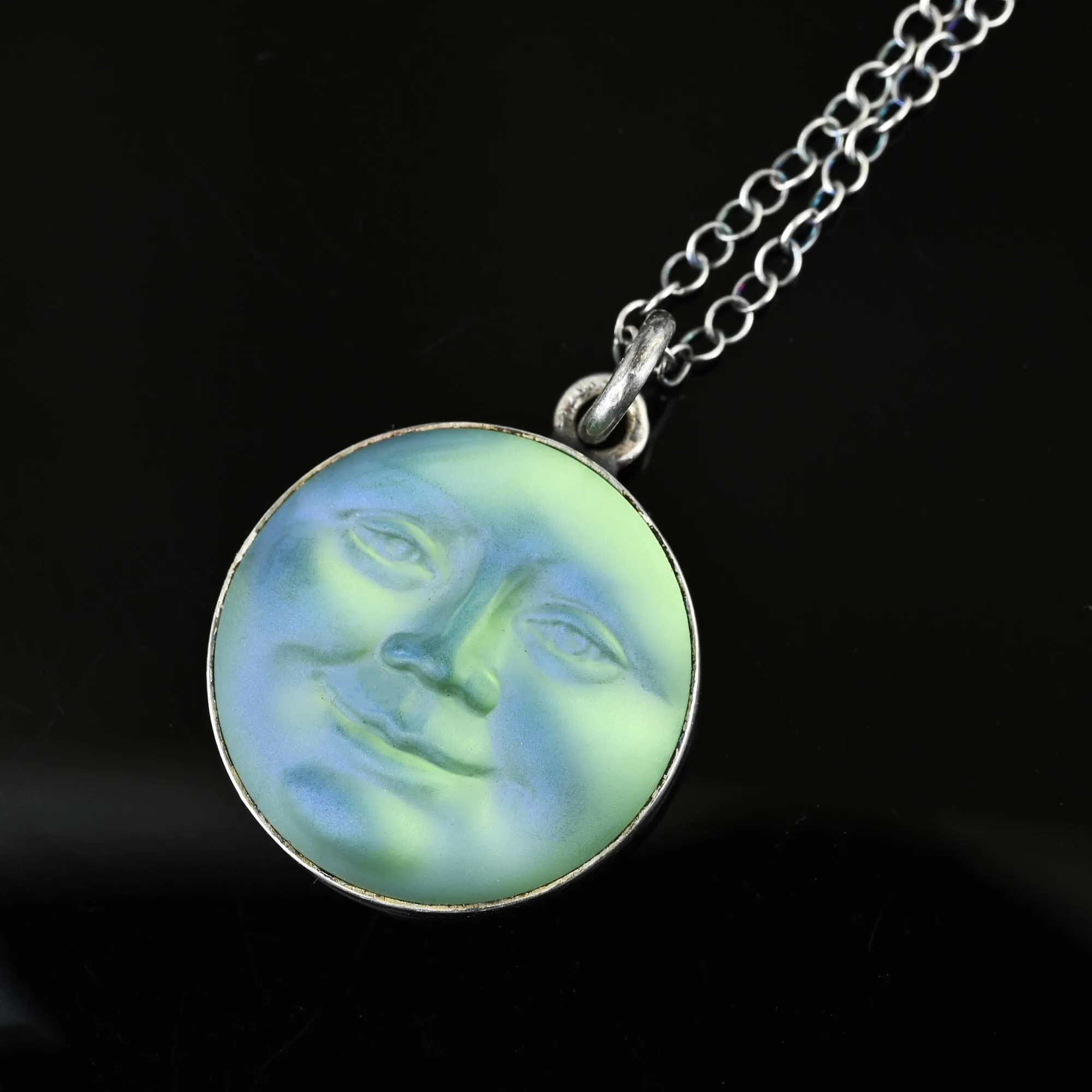 Iridescent Quartz Man In The Moon Pendant Necklace