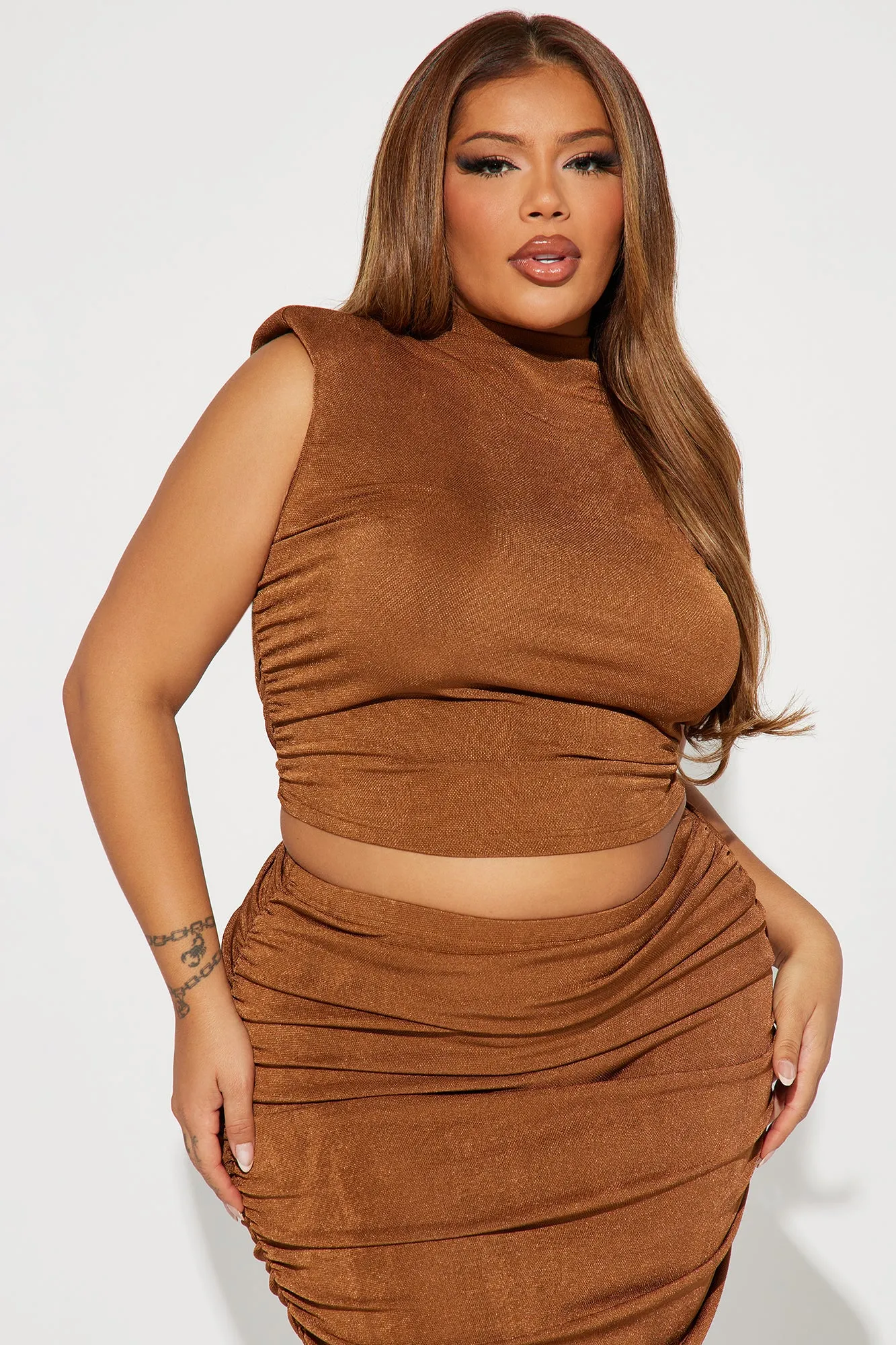 Kayline Slinky Skirt Set - Brown