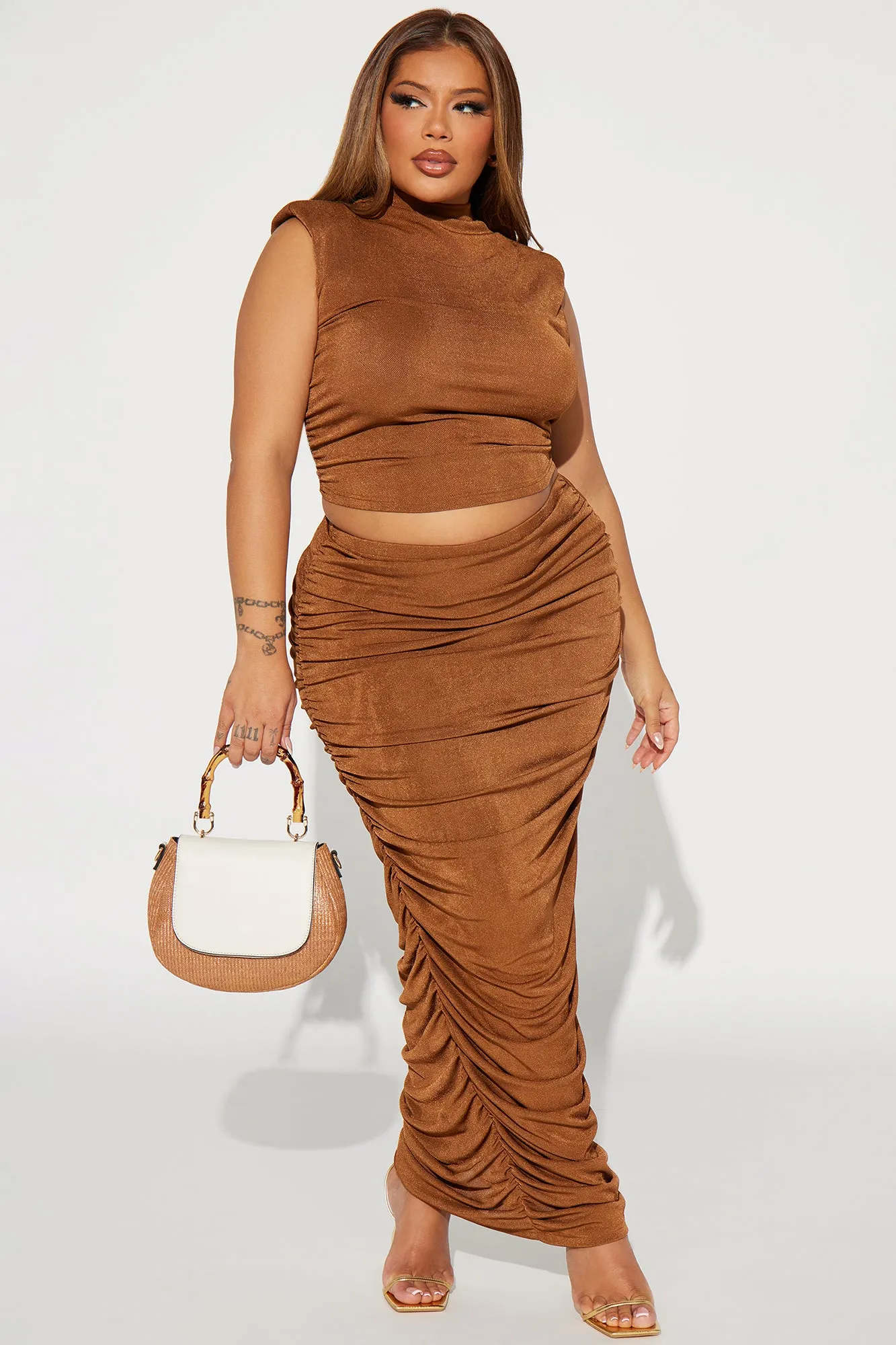 Kayline Slinky Skirt Set - Brown