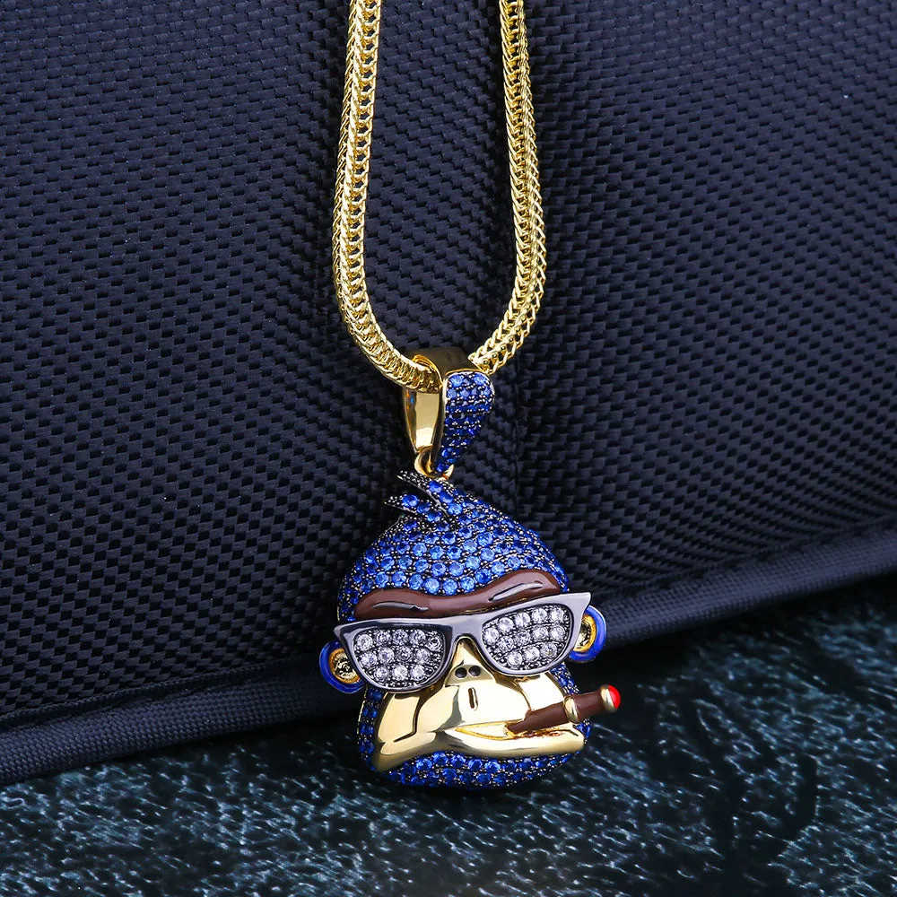 KRKC Iced Out Gorilla Mens Pendant Necklace in 14K Gold