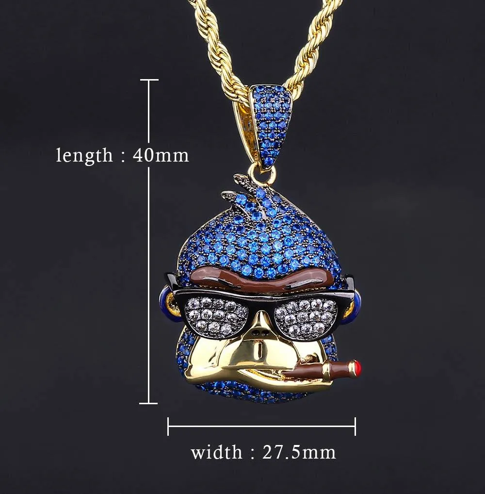 KRKC Iced Out Gorilla Mens Pendant Necklace in 14K Gold