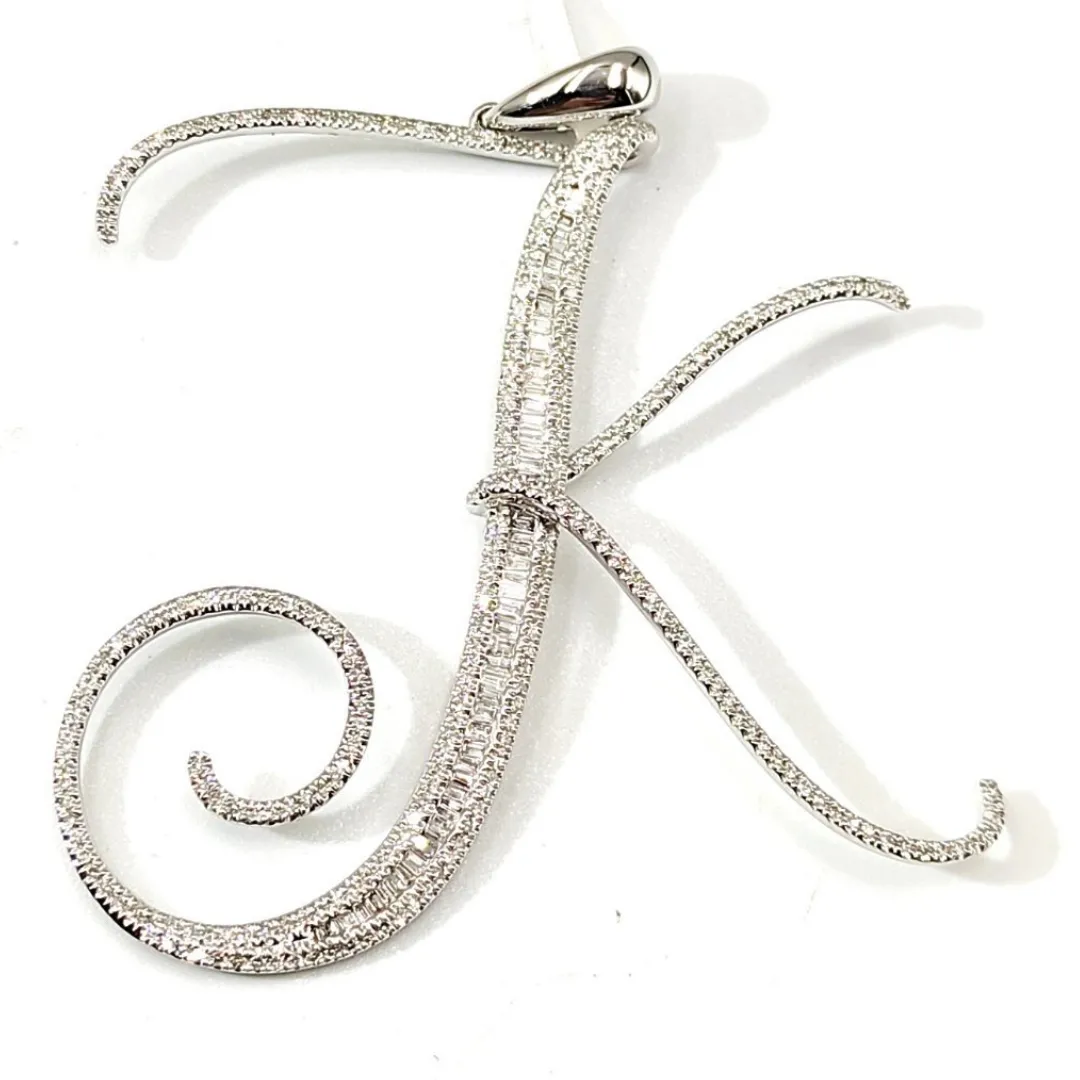 Letter K Diamond Pendant 14K White Gold