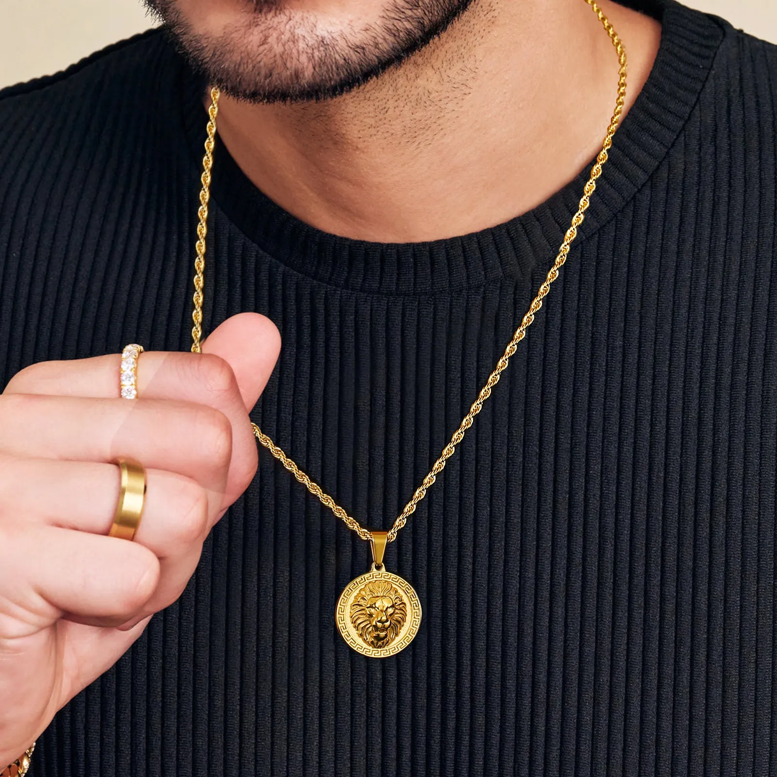 Lion Coin Pendant Necklace for Men LNHX