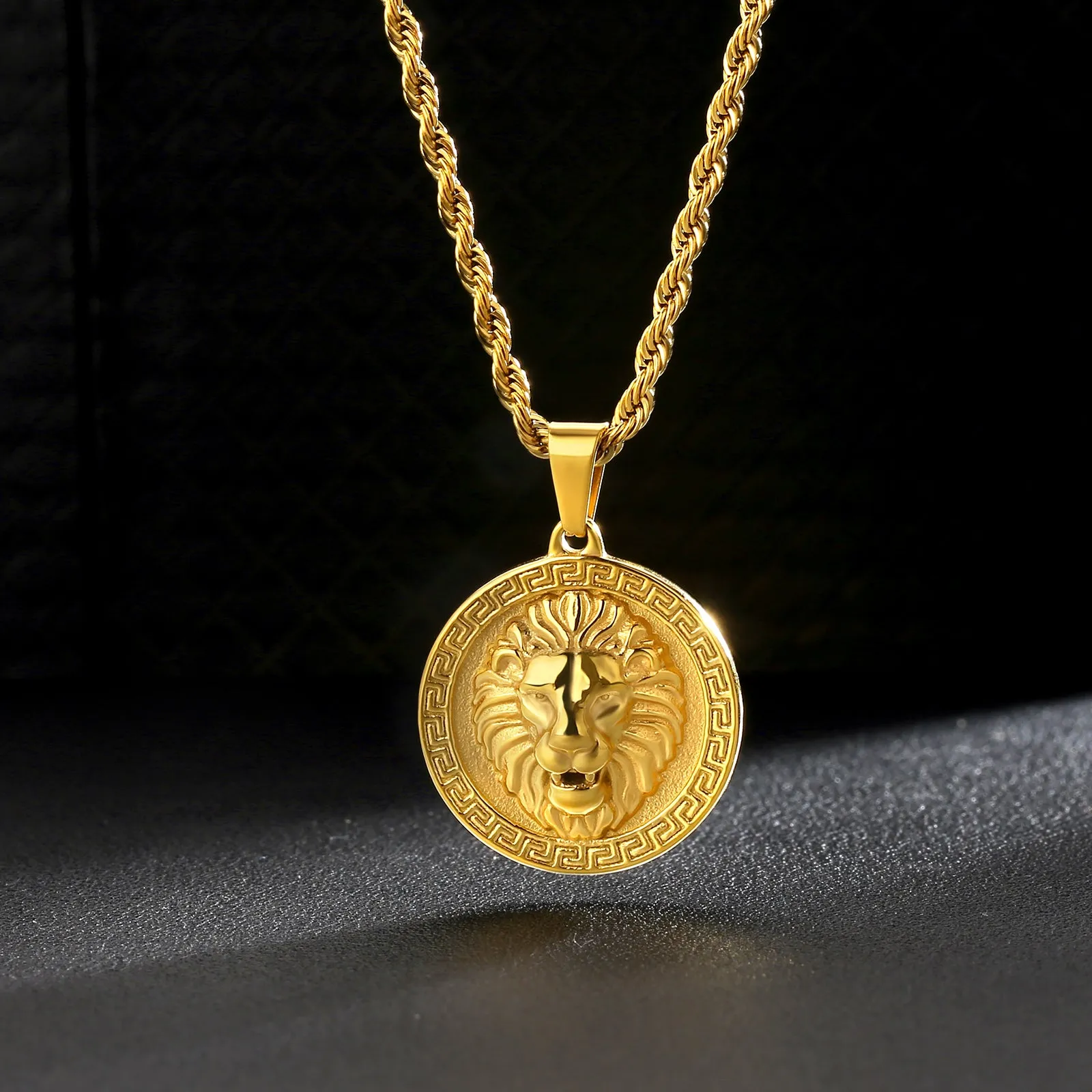 Lion Coin Pendant Necklace for Men LNHX