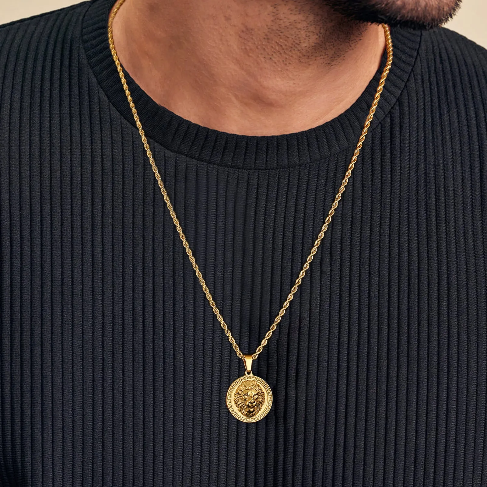 Lion Coin Pendant Necklace for Men LNHX