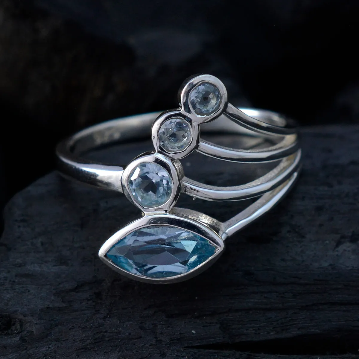 Magnificent Gemstones Blue Topaz Sterling Silver Rings Love Jewelry