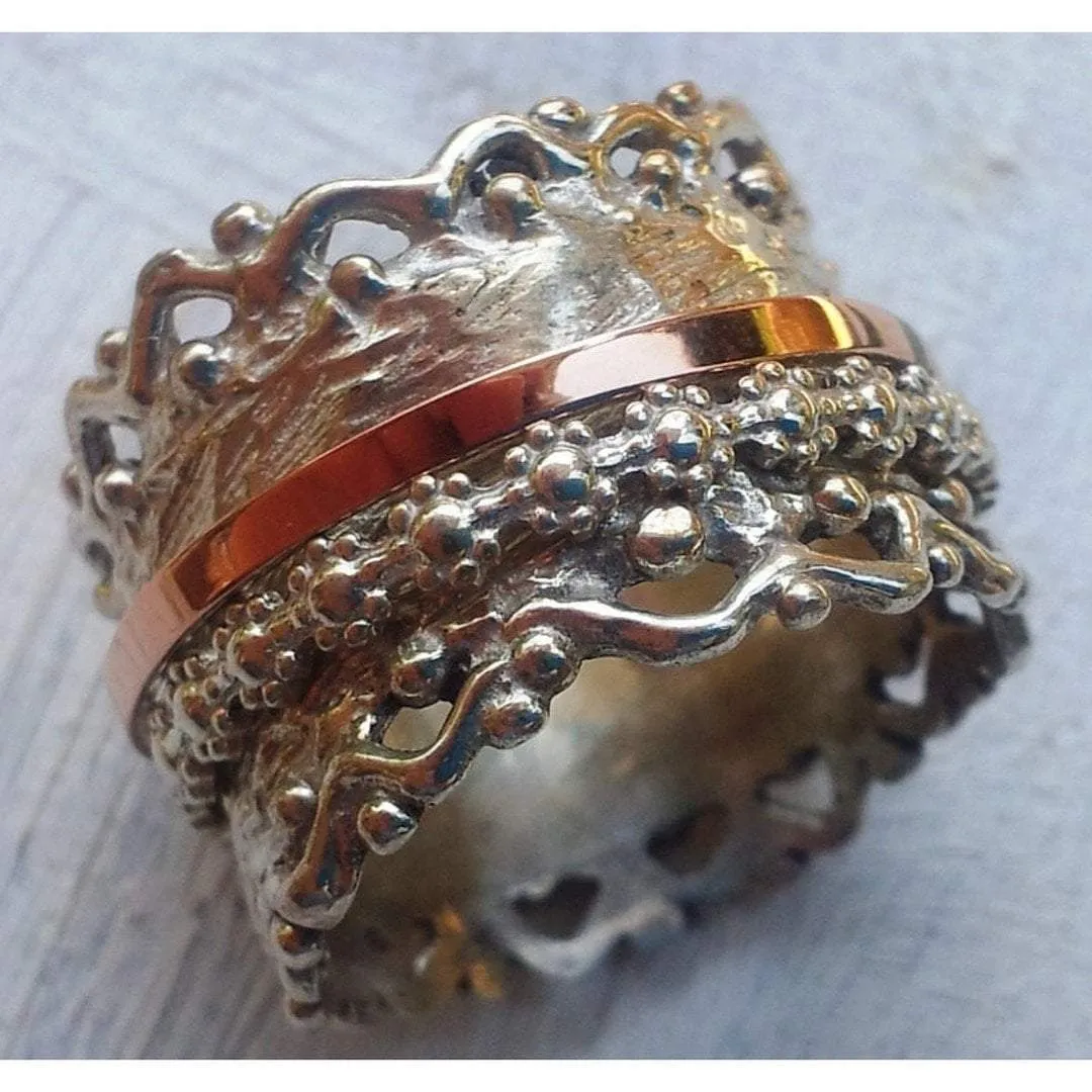 Meditation Floral Lace Ring. Spinner ring. Romantic Spinner Rings for woman.