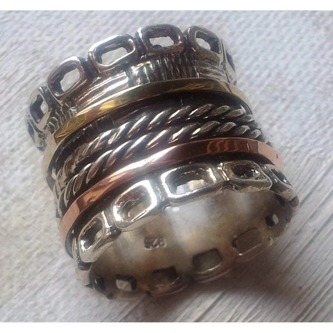 Meditation Ring. Spinner ring. Silver gold 9 carat. Stacking ring.