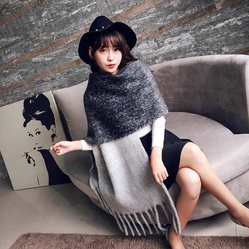 Mingjiebihuo Korean New Fashion Long Women's Scarf Shawl Warm Thick Fringed